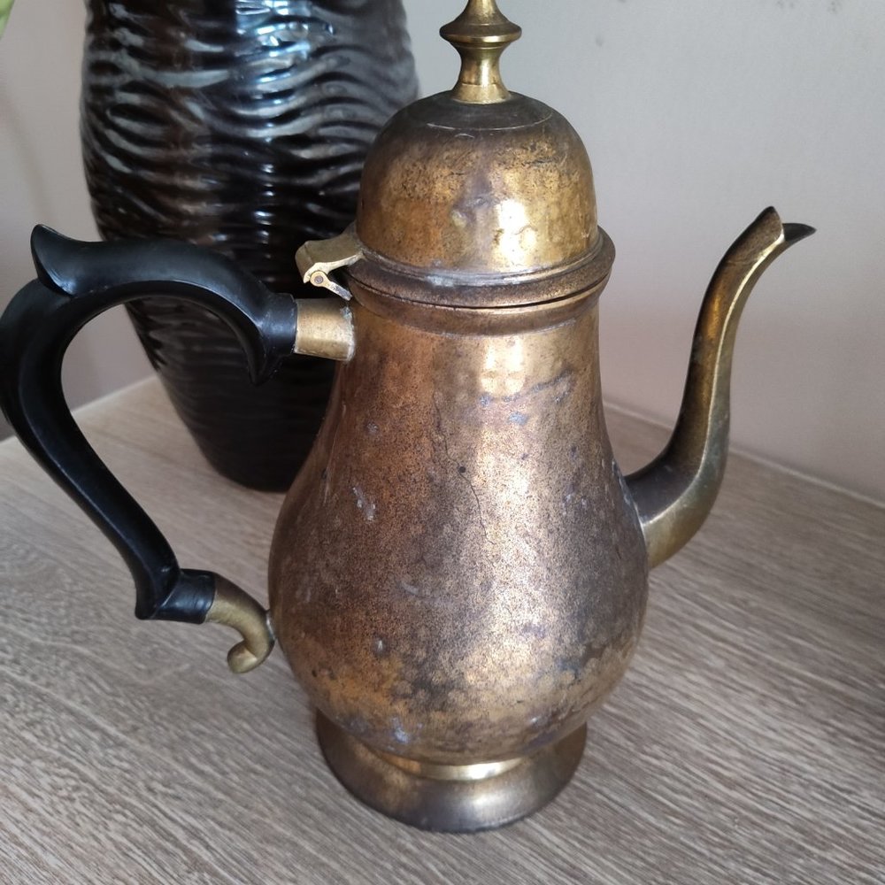 Antique Brass Tea Pot Sterling Silver lined Pouring Hot Cold Liquid